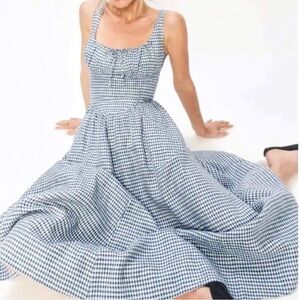 Reformation Balia Linen Midi Dress in Slate Check Size: 2 (Ref Online: $290.51)